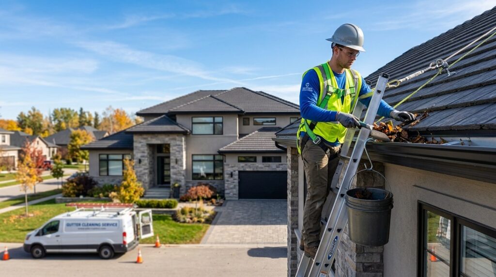 Professional gutter cleaning service in action: skilled work